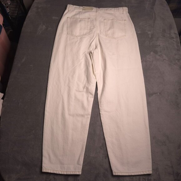 ana Womens Highest Rise Barrel Jeans 14 Off White Tapered Relaxed 100% Cotton - Picture 3 of 7